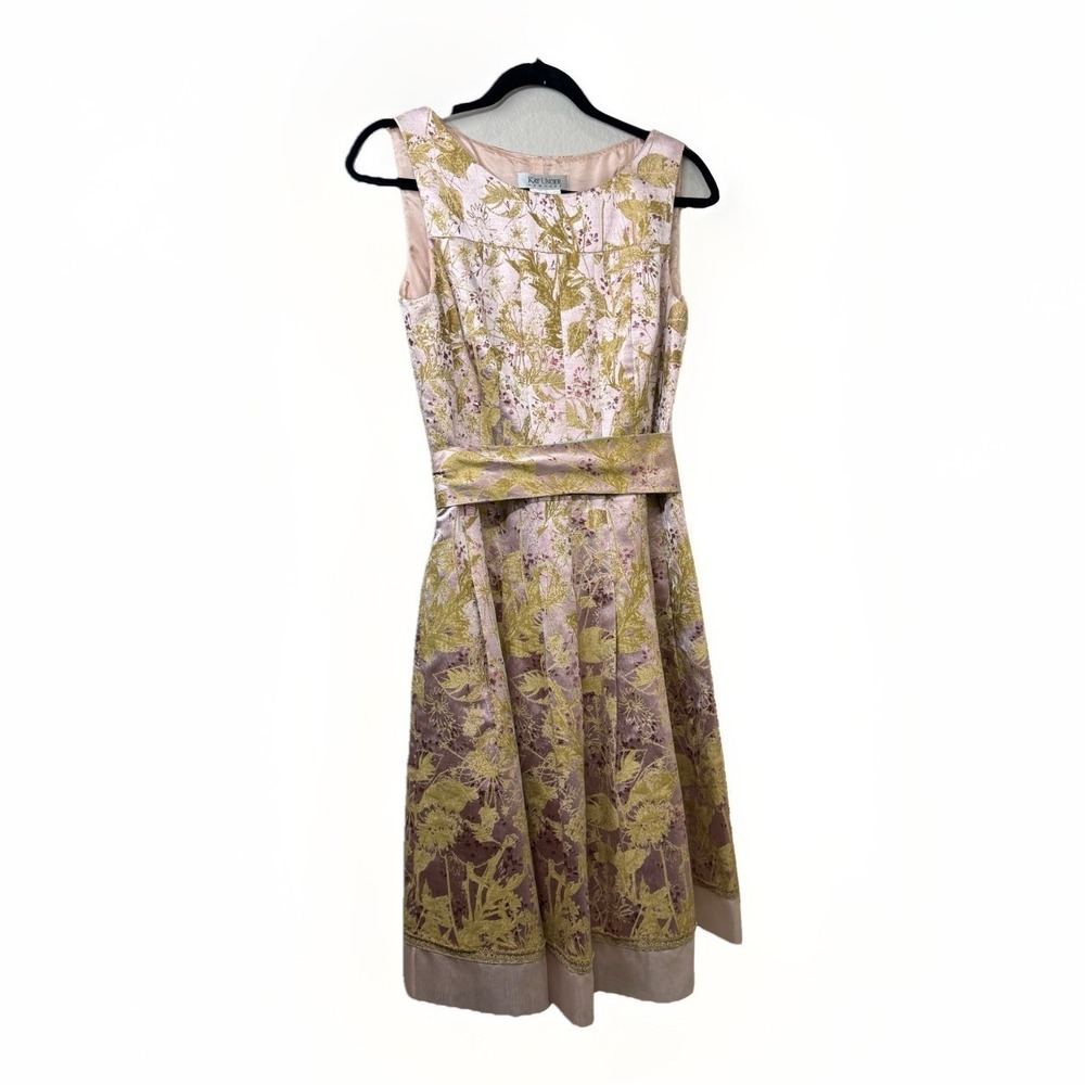 Kay Unger New York Tea Length Portrait Neck Pink Floral Cocktail Party Dress 8 - Picture 2 of 8